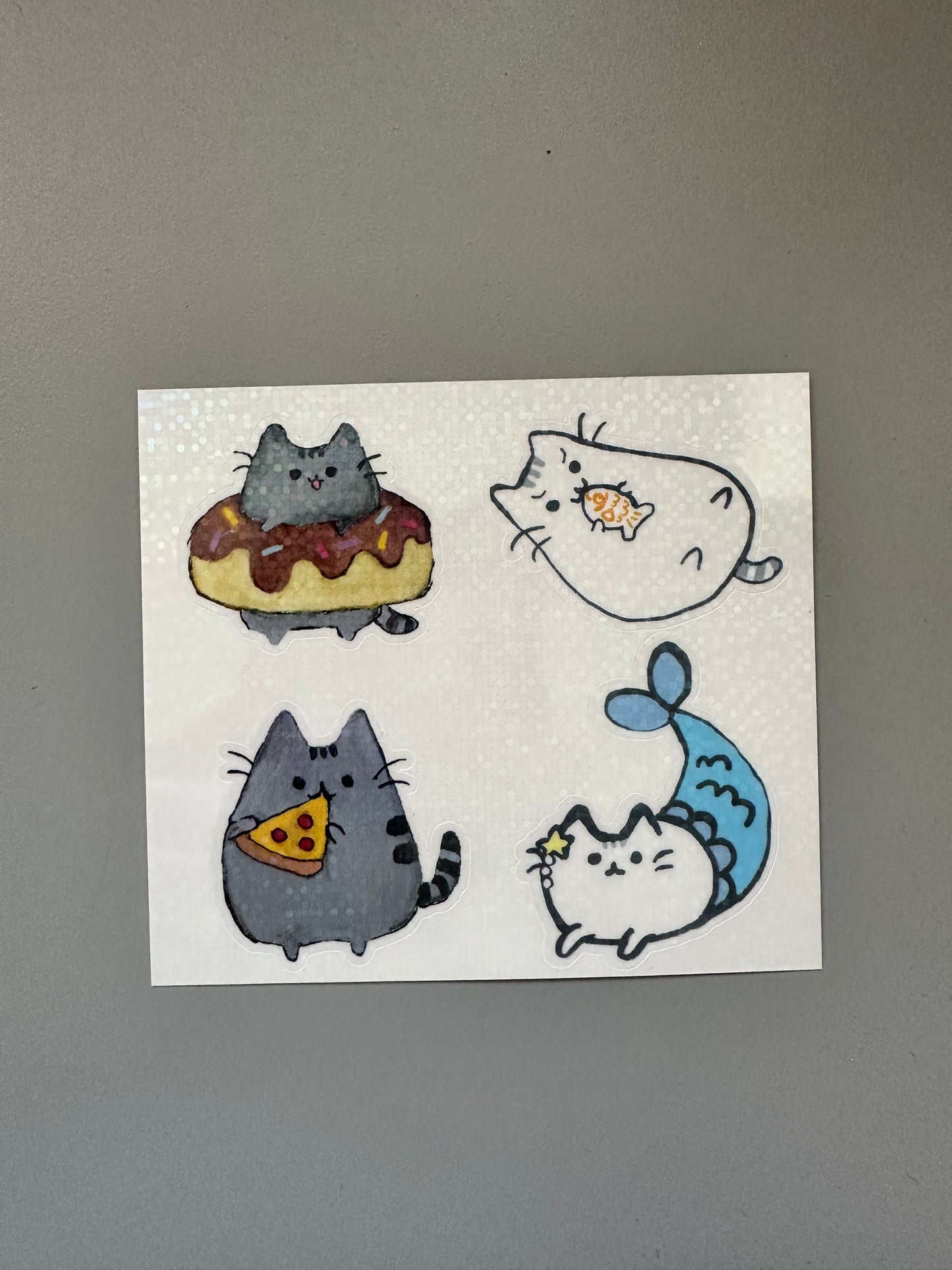 Holo pusheen sticker quad