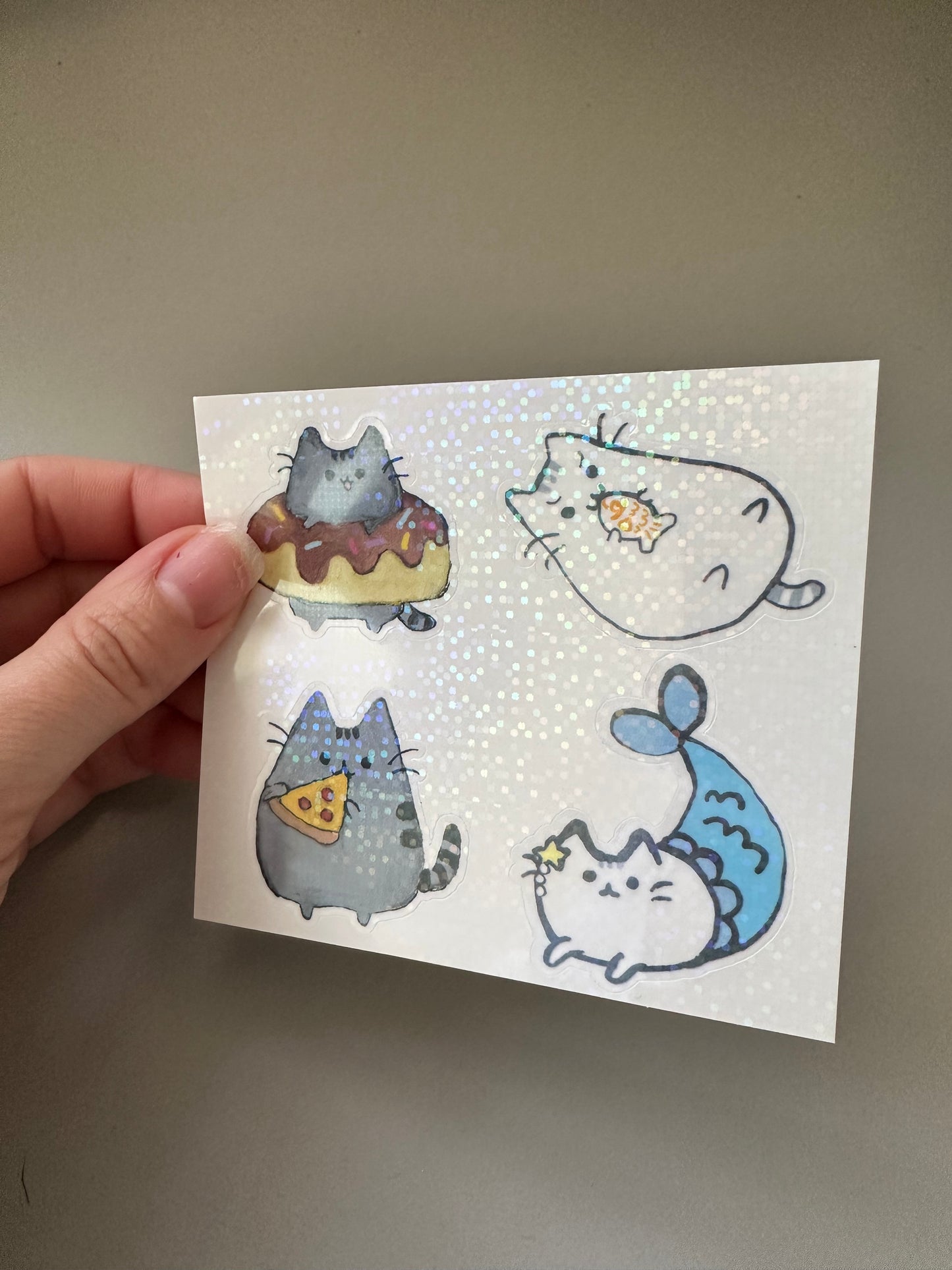 Holo pusheen sticker quad