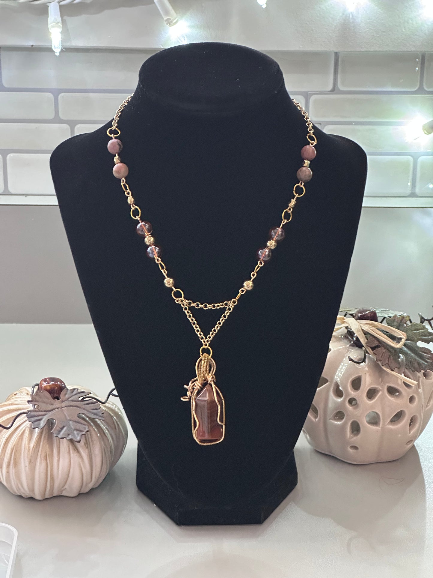 Fancy brown stone necklace