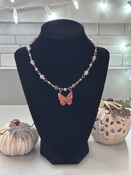 Pink butterfly necklace