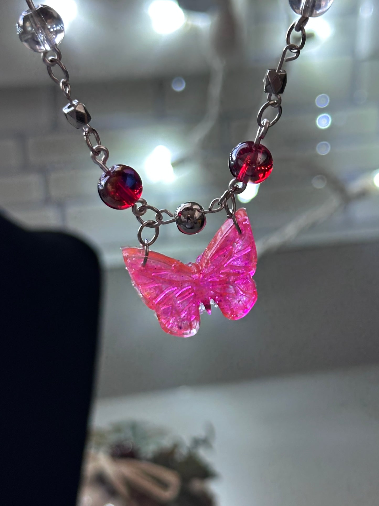 Pink butterfly necklace