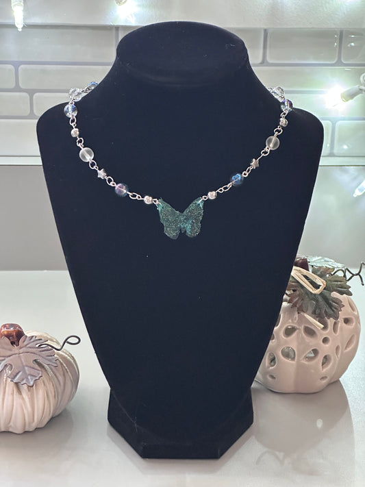 Blue butterfly necklace