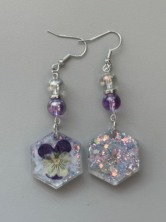 Purple pansy earrings