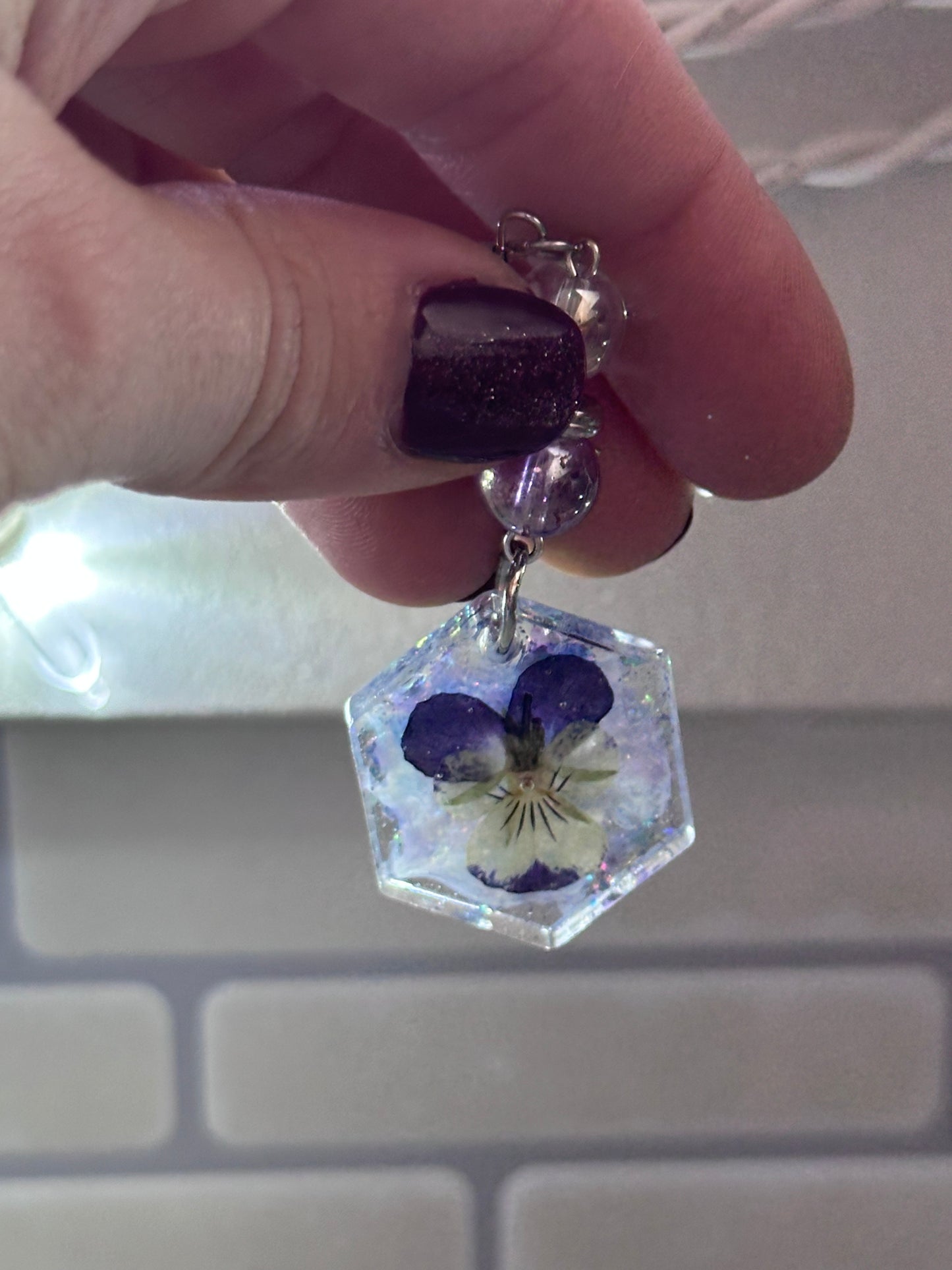 Purple pansy earrings