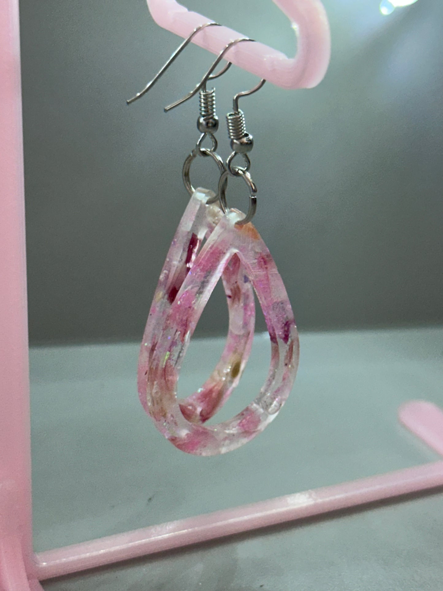 Pink flower earrings