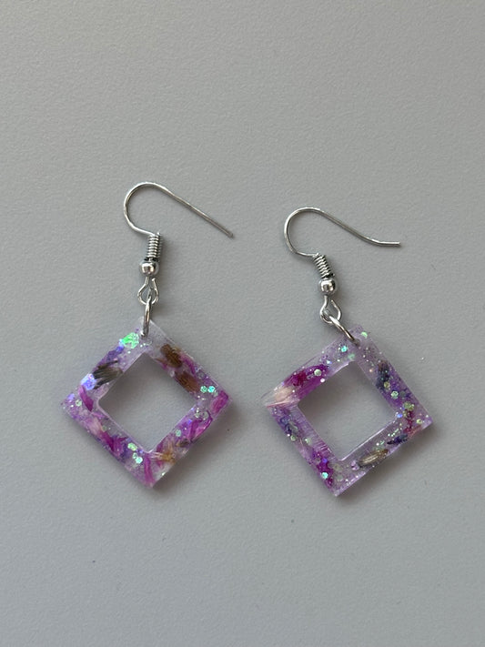 Purple flower earrings